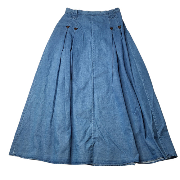 Frontier Classics Molly Maxi Skirt Denim Jean Western Pleated Prairie Large 14 - Picture 2 of 8